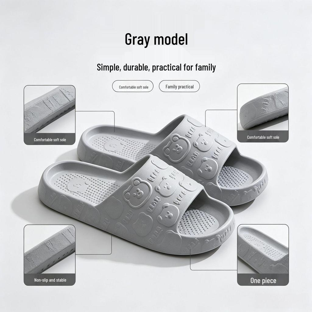 Bear Embossed EVA Non-Slip Summer Slippers for Home, Bathroom, Men & Women