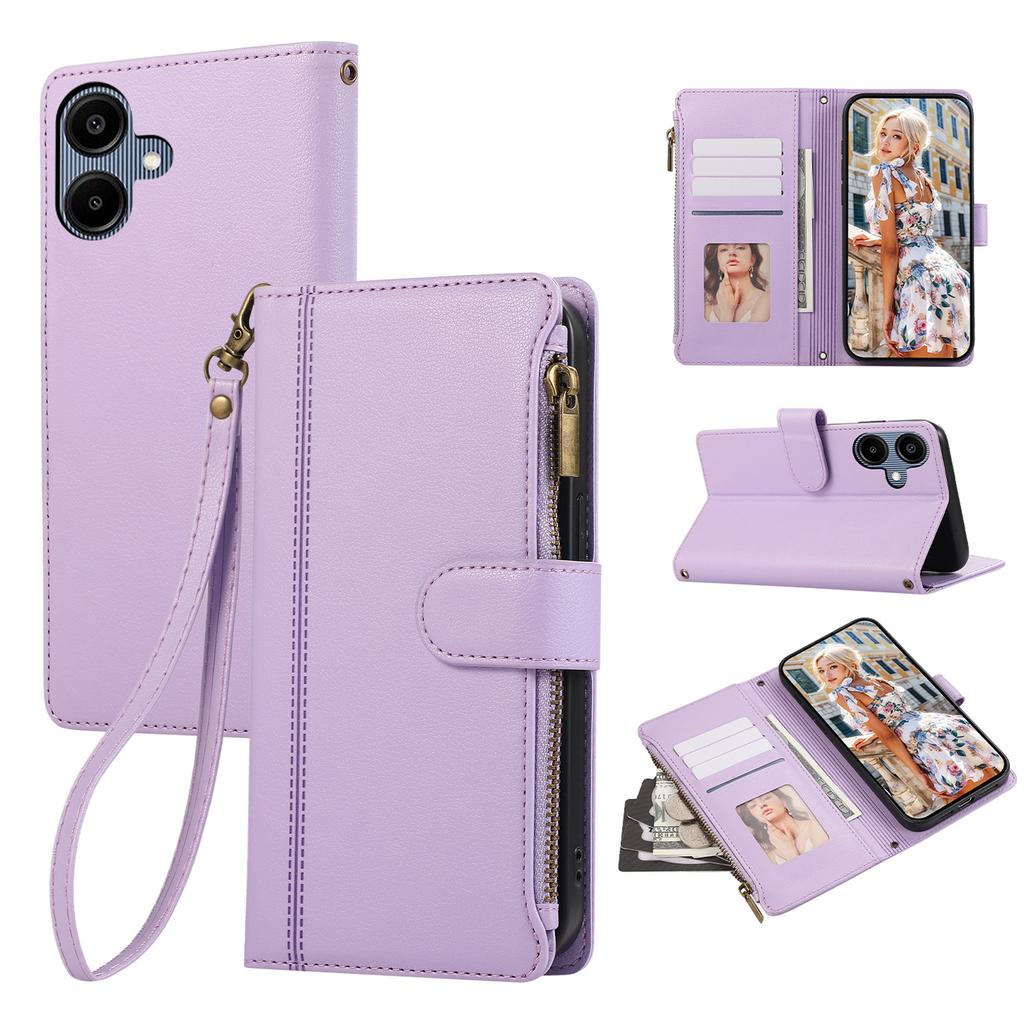 For Samsung Galaxy A05 4G Case Multi Card Slots Zipper Leather Phone Cover with Wrist Strap