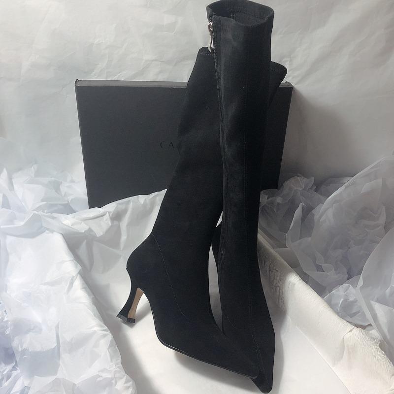 Fashion Women Stretch Slim Modern Long Boots Pointed Toe Knee High Booties Street Style High Heels Party Stripper Female Shoes