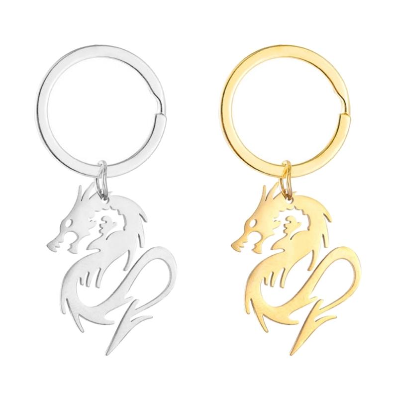 Fashion Dragon Charm Keychain Stainless Steel Keyring Gold Silver Dragon Pendant Key Chain Car Keys Holder Bag Decor