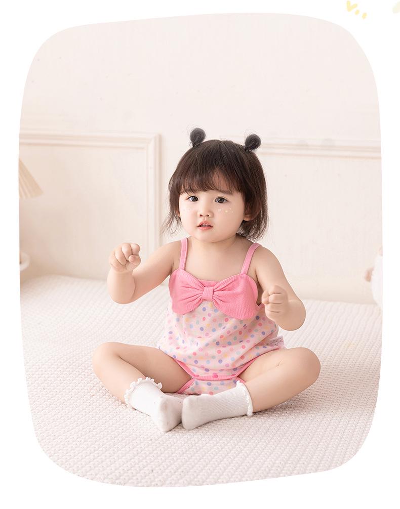 2025 Polka Dot Baby Girl Romper - Summer Bow Sling Bubble Crawling Suit