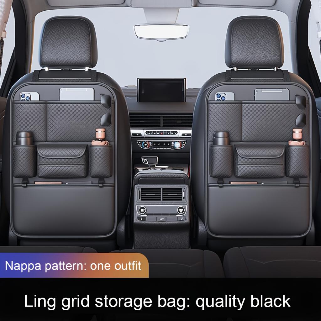 High Quality Black Car Seat Back Organizer - Large Capacity PU Leather Storage Bag for Water Bottles, Tablets, Laptops And Accessories