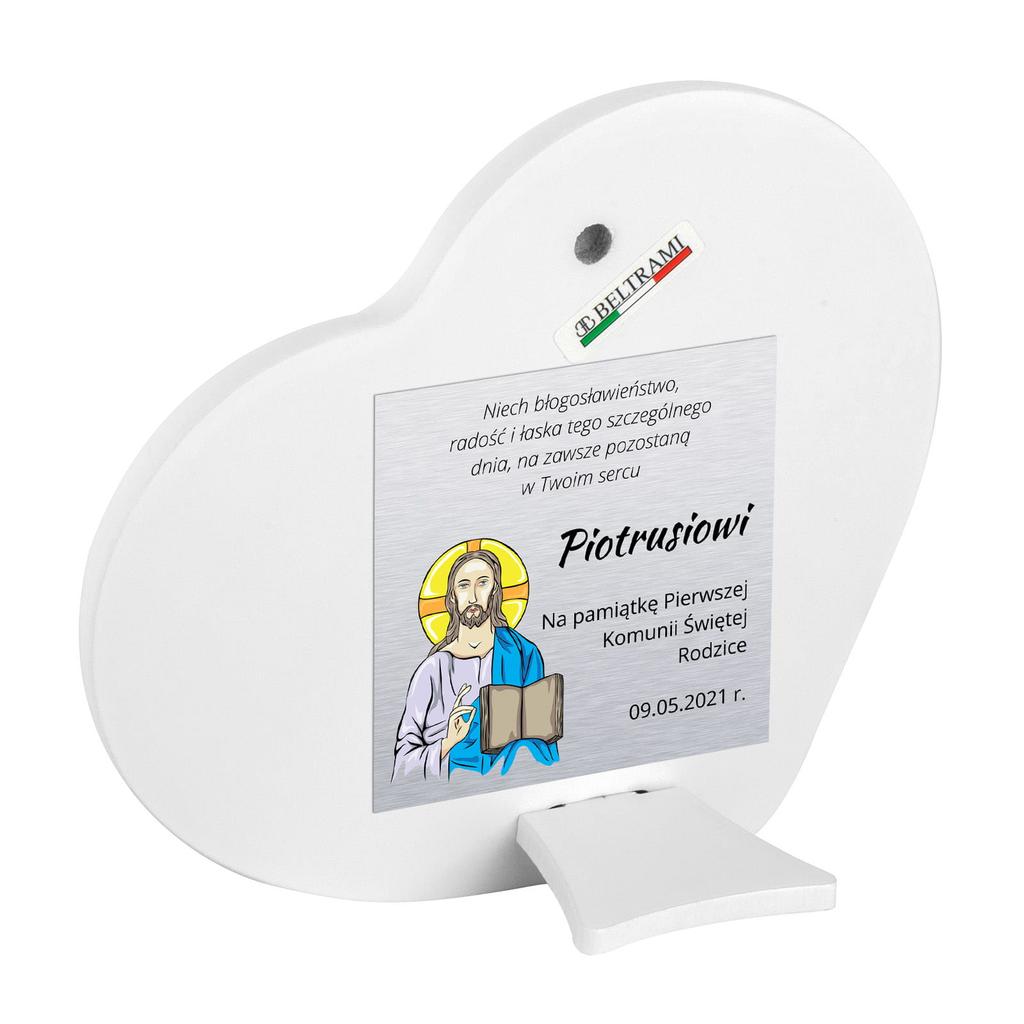 Srebrny obrazek z dziewczynką "Pan Jezus już się zbliża" biała ramka+ grawer 6750S-AW 9,2 x 9 cm