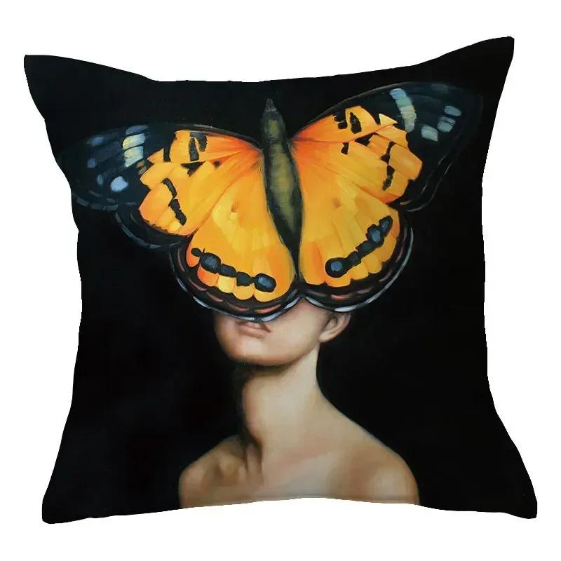 40/45/50cm Sexy Women Print Cushion Cover Decor Sexy Flower Feather Print Sofa Pillowcase Bedroom Home Pillow Case