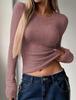 2024 Women's Solid Color Woolen Crew Neck Long Sleeve Autumn/Winter Top