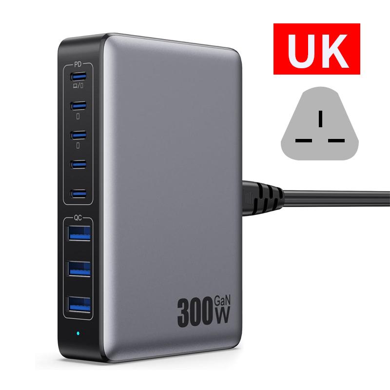 300W USB C Notebook Fast Charging Charger Laptop Tablet Type C Plug Pad PD Adapter Travel Phone USB Charging Station 8 Ports