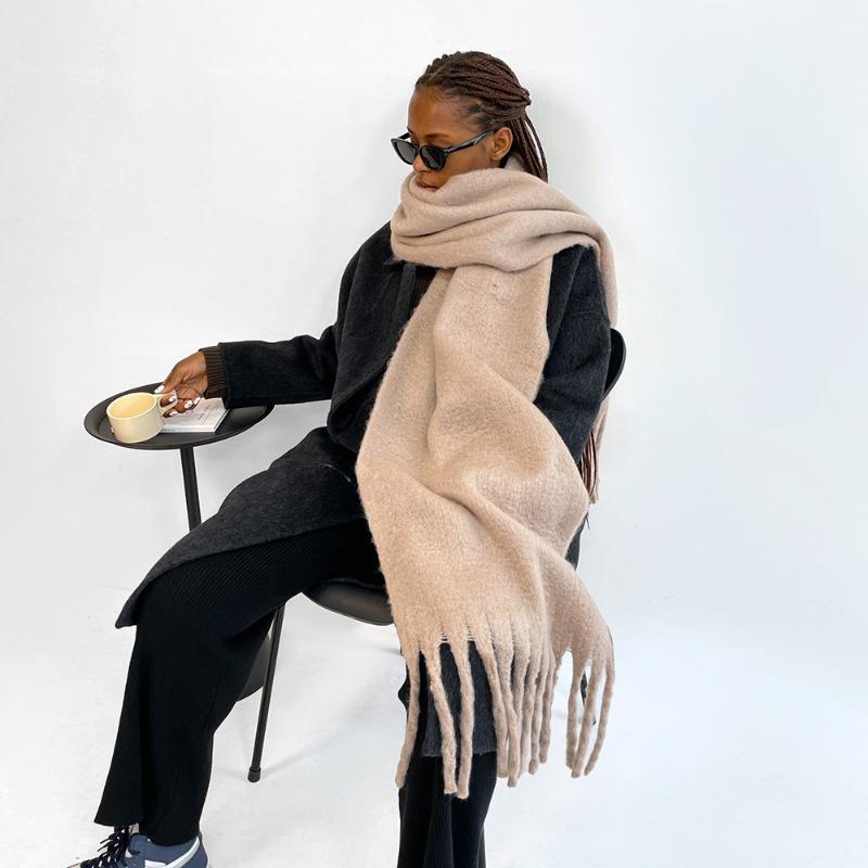 Crain blauer Schal Damen Winter vielseitig verdickt einfarbig Schal Mohair Premium warmer Schal