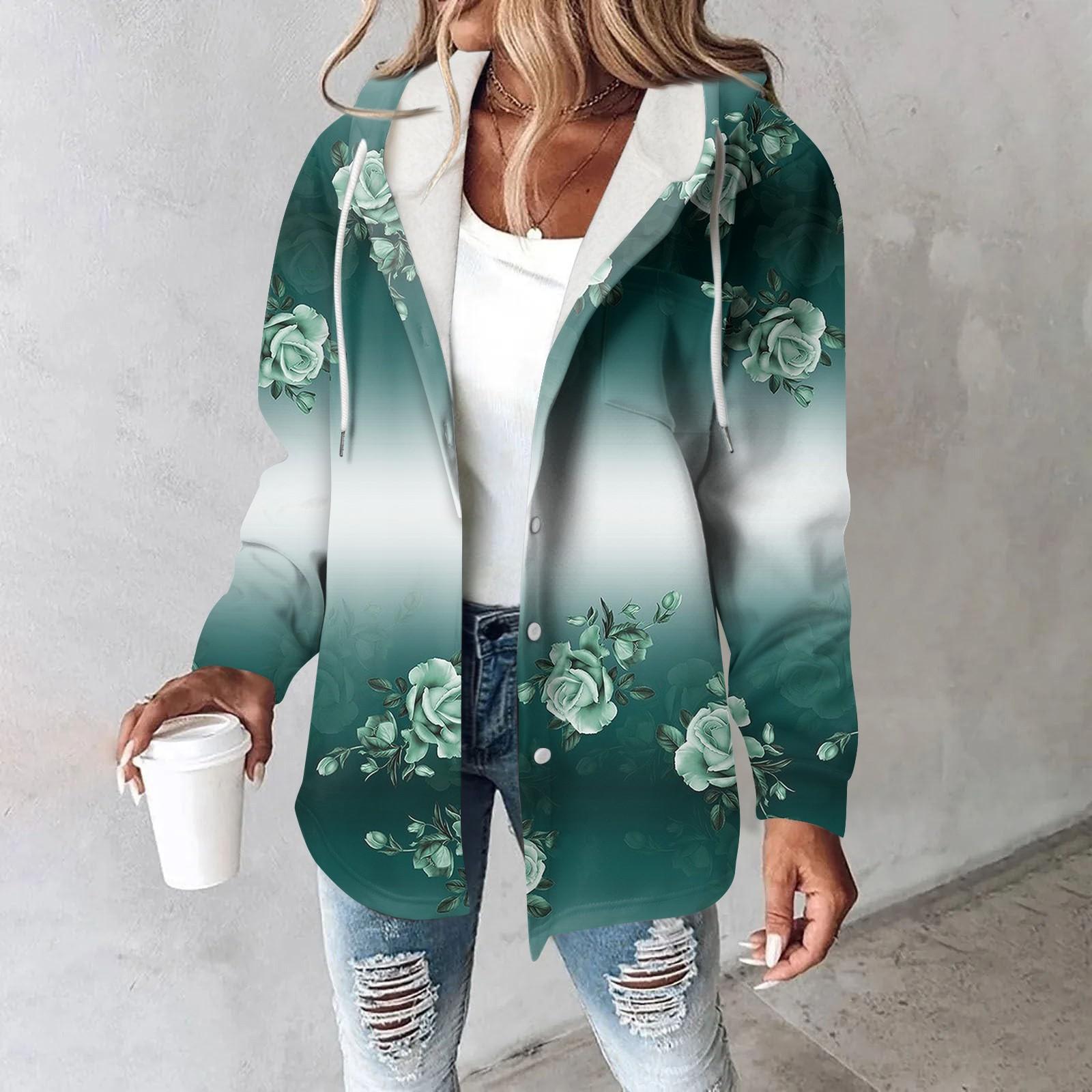 

Толстовки женские зимние теплые толстовки на пуговицах с капюшоном и завязками на шнурке с принтом куртка пальто XXXL темно-зеленого