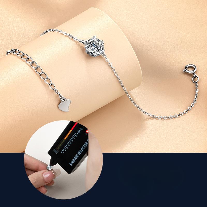 S925 Silver Classic Seiko Moissanite Six-claw Bracelet Niche Design Light Luxury Single Diamond Hand Jewelry Trend