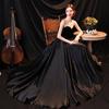 Temperament black long small trailing dress dinner party solo recitation performance suit host tube top evening dress