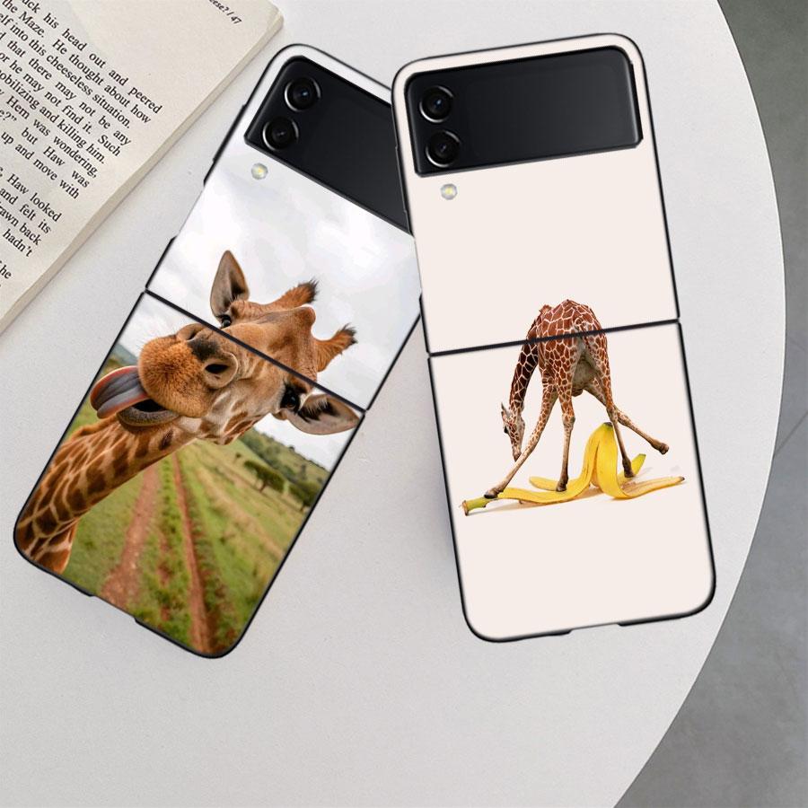 Žirafy Mají Dlouhé Krky Pouzdro Na Telefon Pro Samsung Z Flip 7 6 5G Galaxy Z Flip 5 4 3 Černé Pevné Kryt Buněčného Telefonu Luxusní PC Skořápka Coque