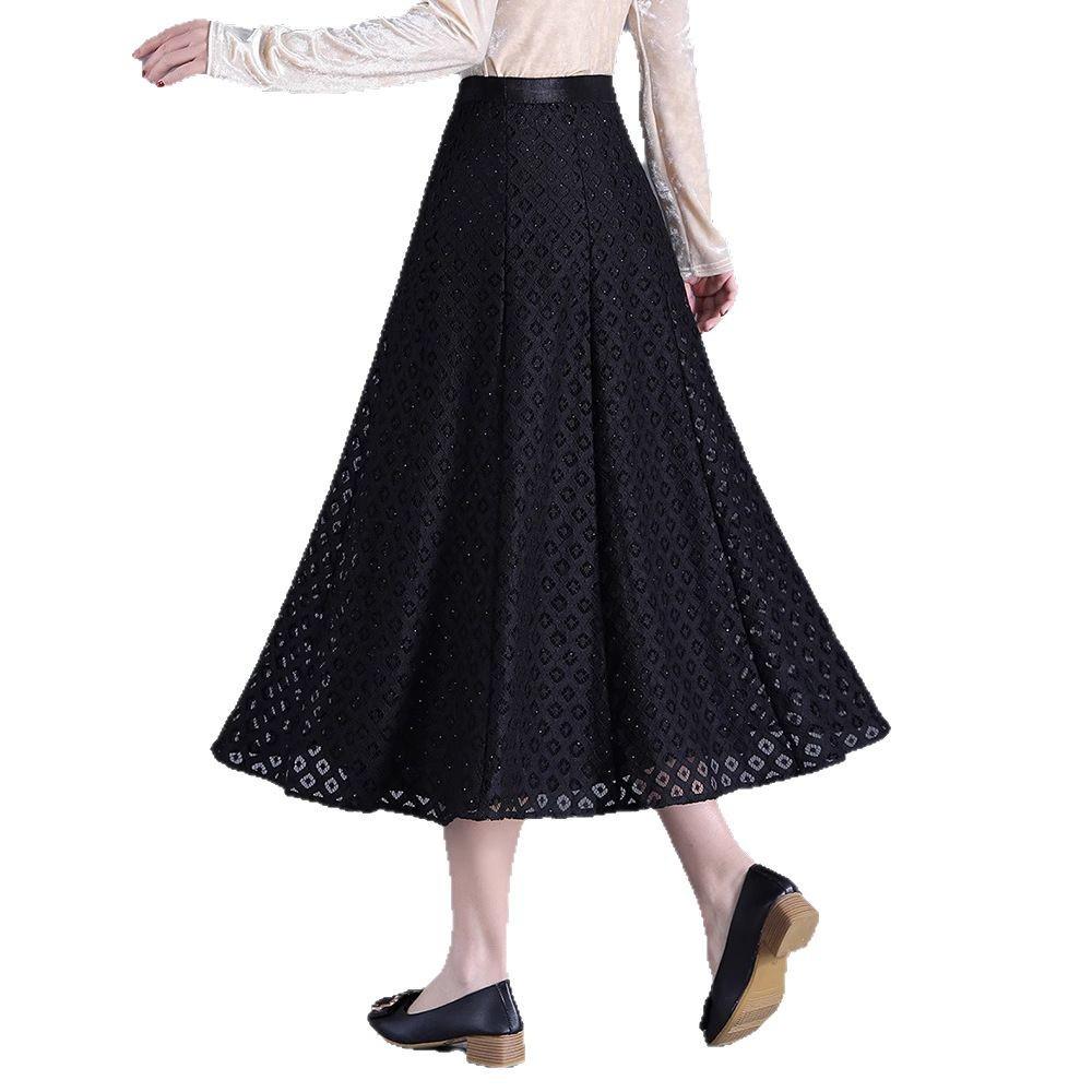 Hollow skirt women's 2025 summer new high-waisted and thin A-shaped tutu skirt lace skirt big swing medium and long skirt