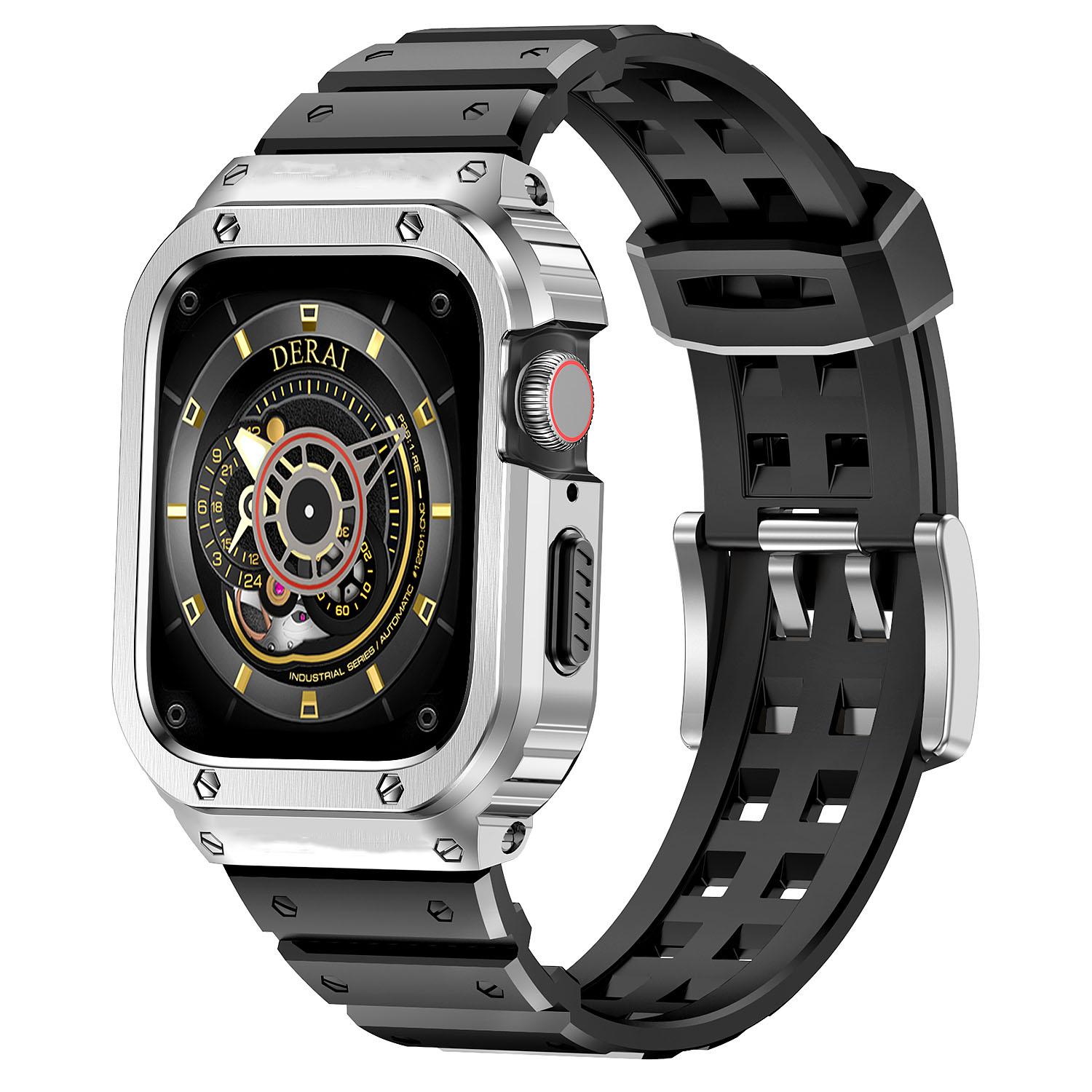 

Корпус из нержавеющей стали + силиконовый ремешок для Apple Watch Band 45 мм, 44 мм, 44 мм iwatch 4 5 SE 6, чехол-браслет Apple Watch Serie 7, 45 мм For 44mm