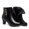 Comfort Fashion Soft Leather Winter Shoes Women's Thick Plush Snow Boots Elegant Black Block High Heels Ankle Office Mom Boots