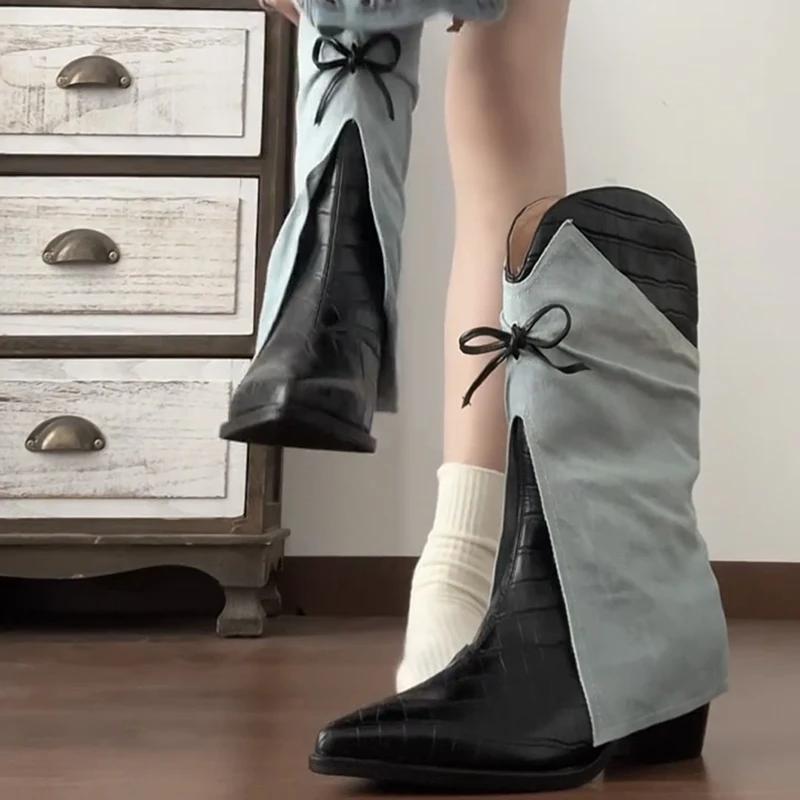 Fashion 2025 New Autumn Winter Women Western Cowboy Boots Vintage Pointed Toe Shoes Ladies Thick Heel Short Botas Zapatos De Mujer