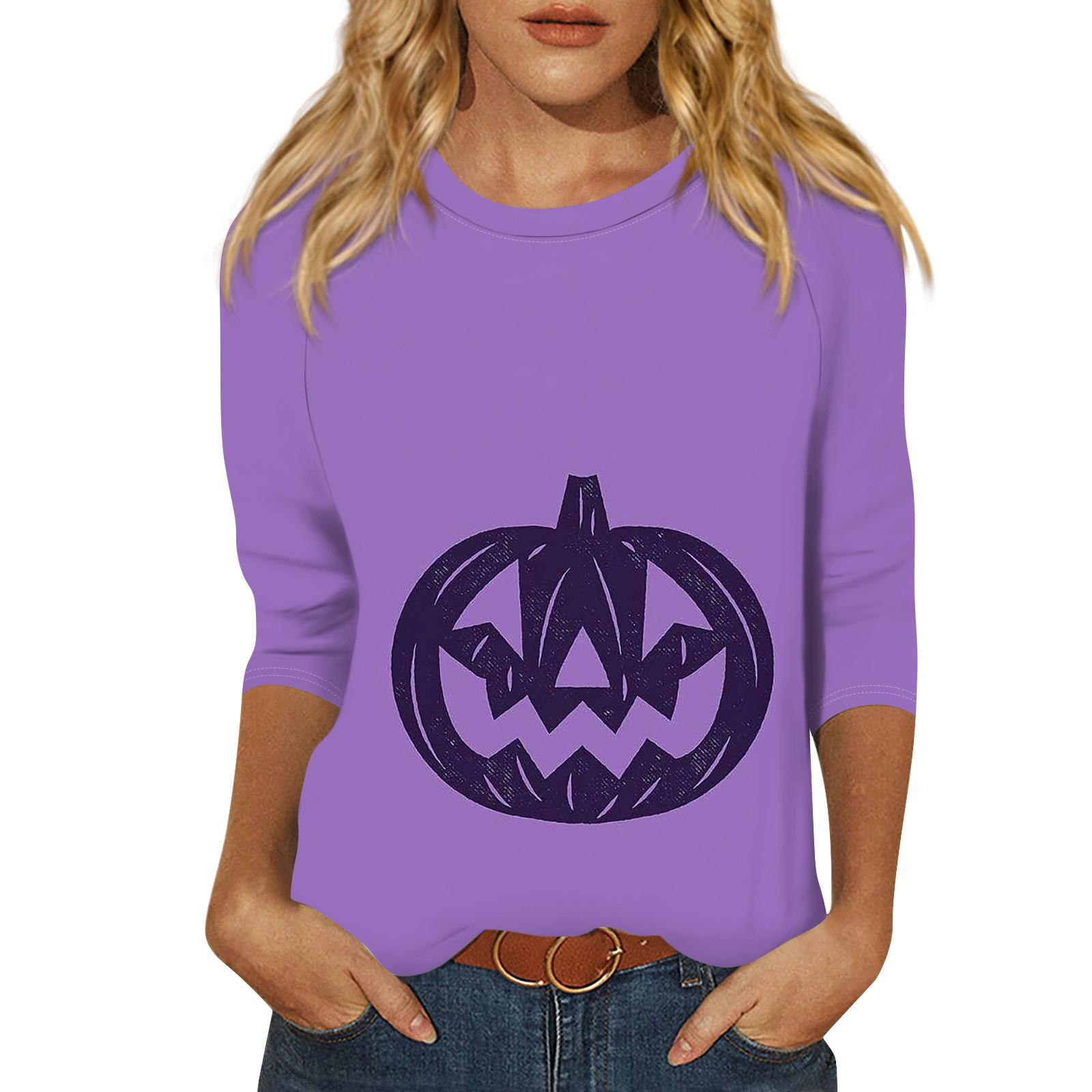 

Женский модный повседневный топ с круглым вырезом и рукавом реглан с принтом 3/4 M фиолетовый