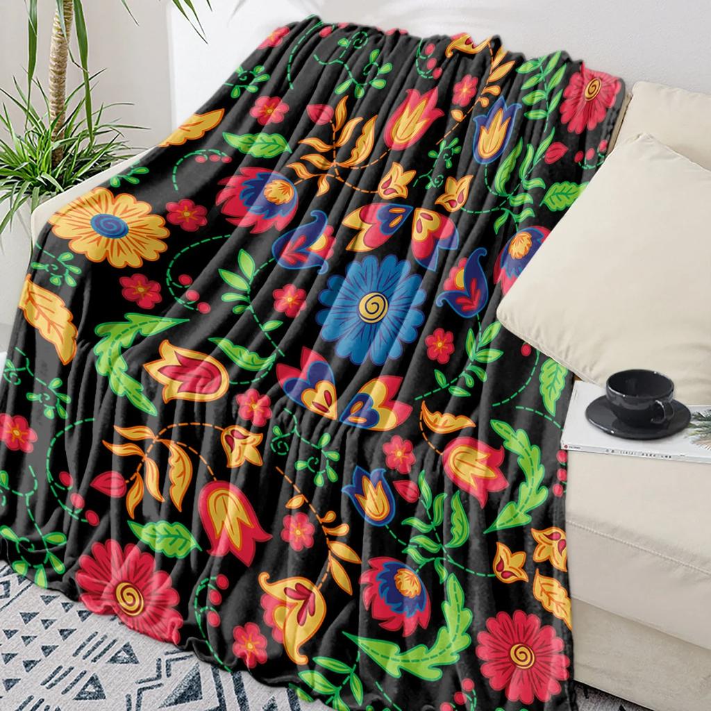 Colorful Mexican Abstract Flower Throw Blanket Warm Flannel for Kids Portable Soft Sofa Bedspread