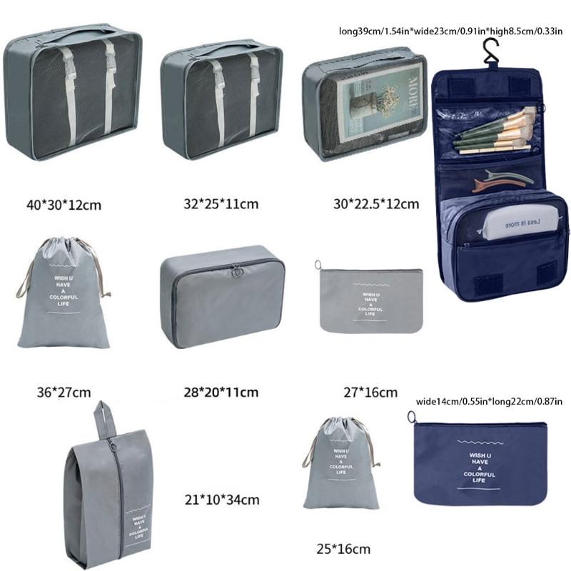 9pcs Travel Storage Bag Set Portable Luggage Organizer for Shoes Packing Clothes Tidy Organizer Wardrobe Suitcase Pouch