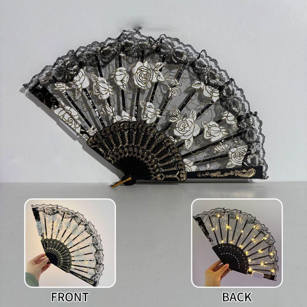Rose Fan Creative Glow Folding LED Fan Colorful Portable Dancing Light Fan Handmade Festivals LED Luminous Fan Party Performance