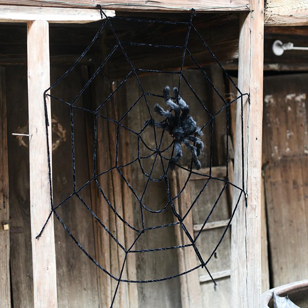 150/250cm Black White Halloween Spider Web Party Bar Layout Props Trick Toy Plush Spider Decoration Supplies Horror Prop