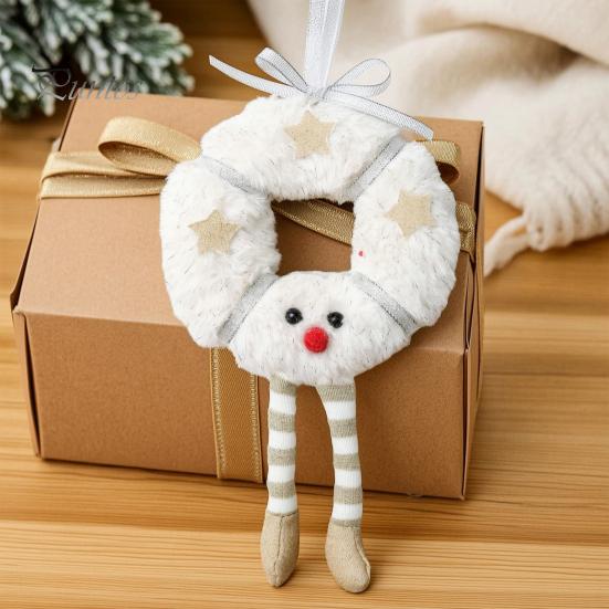Holiday Gift Box Fillers Fluffy Christmas Hanging Ornaments, Small Wreath/Tree Plush Doll Pendant, Winter Xmas Toys for Windows Tree Decoration