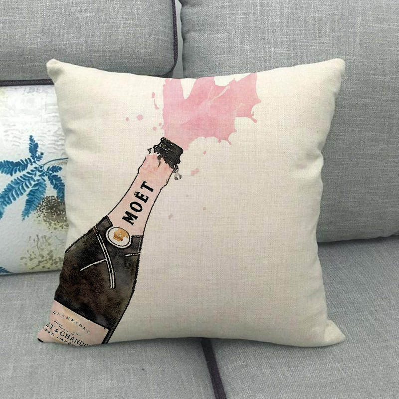 Champagne Bottles and Flowers Digital Printing Short Plush Pillow Covers for Car Sofa Office Cushion Cover Home Goods