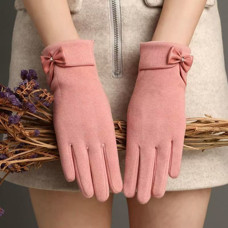 Warm Gloves Winter Touch Screen Gloves Stylish Gloves with Bowknot Decoration for Women