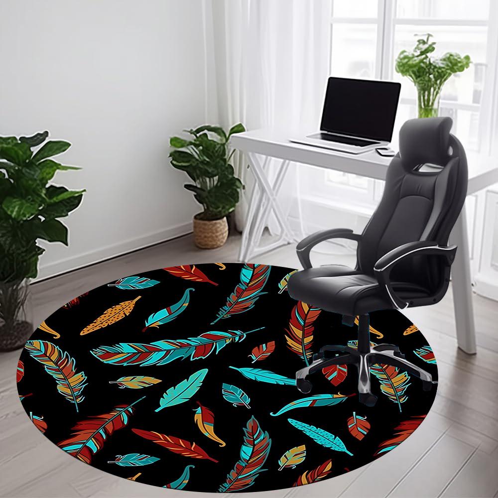 1pc Feather Pattern Office Round Area Rug, Indoor Mat Suitable ForOffice, Under Office Chairs Bedroom Living Room Home Decor, Room Deco 036