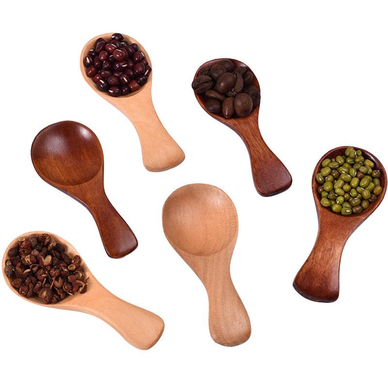 Mini Wood Teaspoons Seasoning Scoop Honey Coffee Spices Teaspoon Short Handle Spoon Cooking Household Kitchen Gadgets Tableware