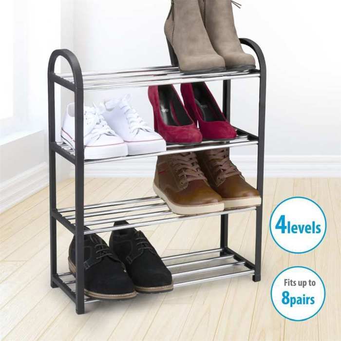 Meuble d’entrée - ALPINA NK - Étagère à chaussures - 4 étagères - Capacité 8 paires - Métal noir