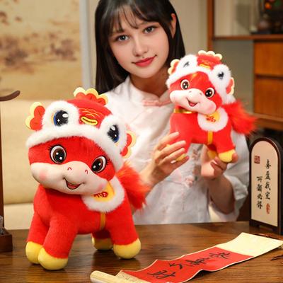 Horse Plush Doll Year of The Horse Auspicious Meaning Soft Velvet Fabric Zodiac Sign Carp Design Horse Doll Table Decor