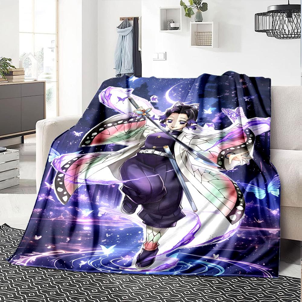 1pc Kochou Shinobu Blanket, Gift, for Men and Women, Soft Blanket, Good for Sofa Bed Couch Travel, Lightweight Flannel Blanket