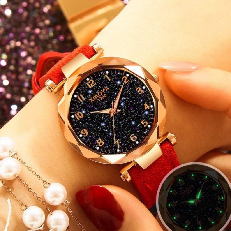 Stylish Women Wristwatch Featuring A Luminous Starry Sky And Rhinestone Details