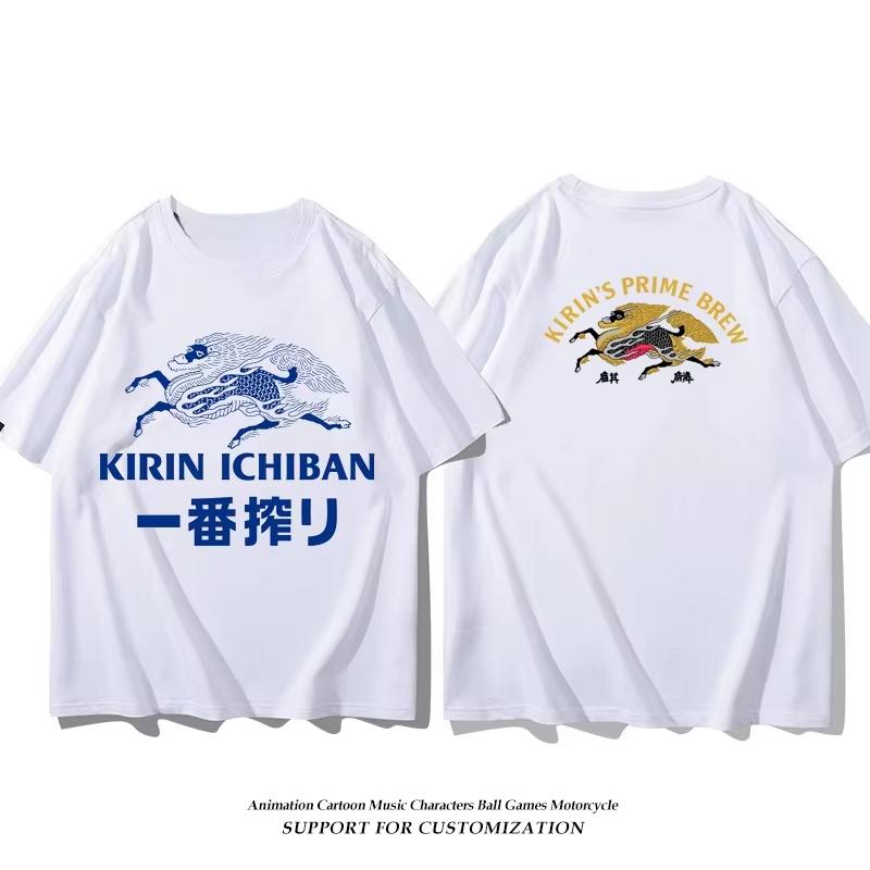 2025 Japan Asahi Beer Print Men's and Women's T-shirt Summer Unisex Wear with Retro Loose Casual Cotton Short-sleeved Clothes