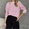 Long Sleeved Striped T-shirt Casual Round Neck Pure Cotton Striped T-shirt