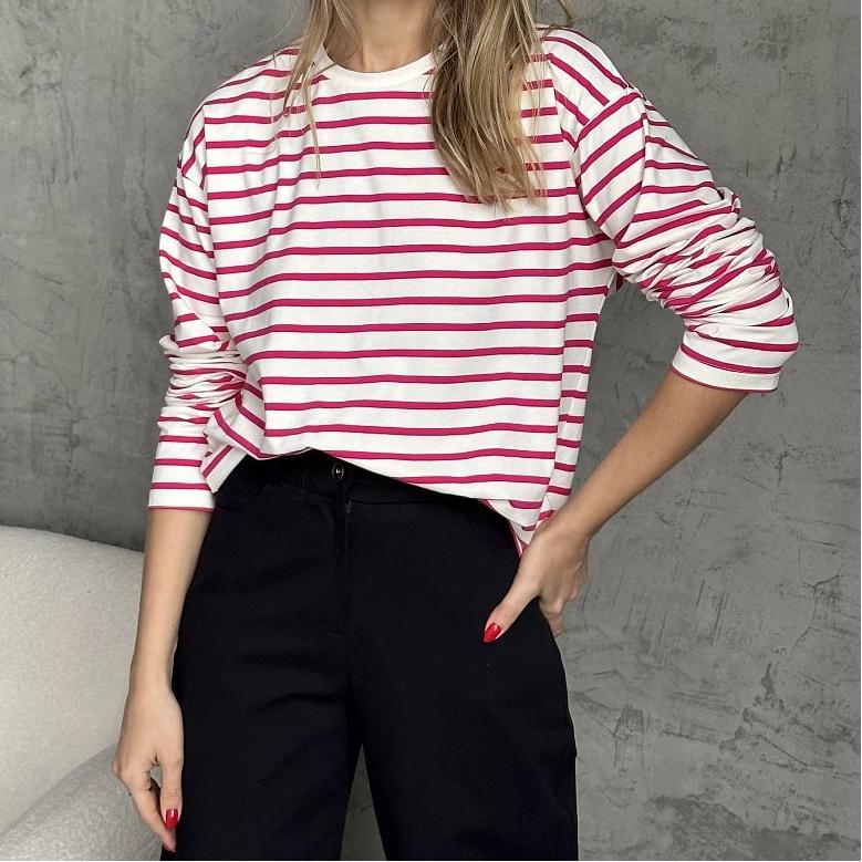 Long Sleeved Striped T-shirt Casual Round Neck Pure Cotton Striped T-shirt