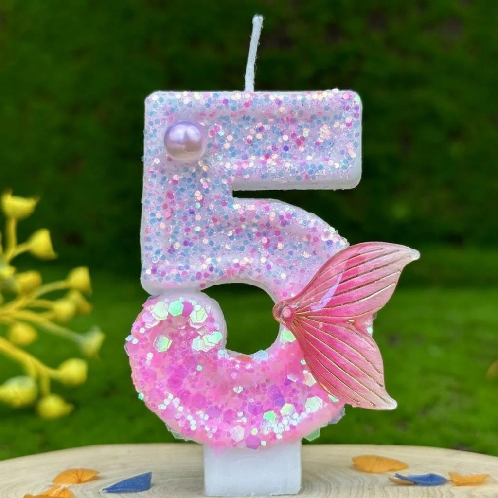1Pc Handmade Shiny Mermaid Tail Birthday Number Candle, Used For Weddings, Parties, Anniversaries Pink Candle