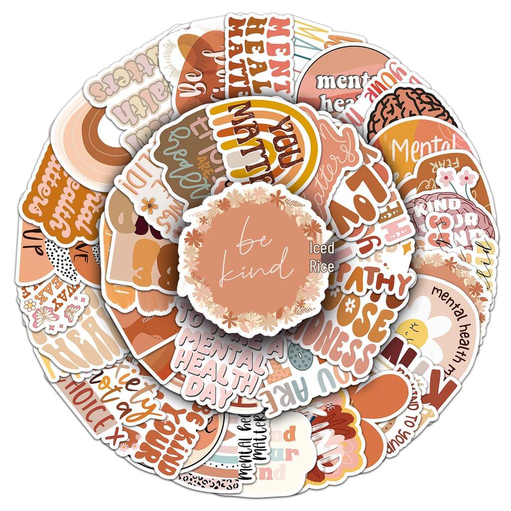 50 Bohemian Mental Health Stickers: Positive Energy, Motivational, Waterproof Decorative Journal Stickers