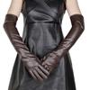 Lady Winter Women Warm Full Finger Touch Screen PU Leather Mitten Female Silky Inside Long Dress Etiquette Elbow Glove G203