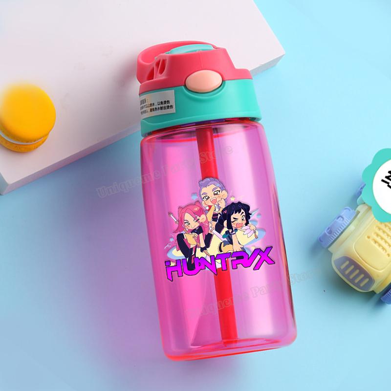 KPop Demon Hunters Kids Water Bottle Outdoors Sport Zoey Mira Rumi Girl Straw Cup Portable Plastics Drink Bottle Birthday Gift