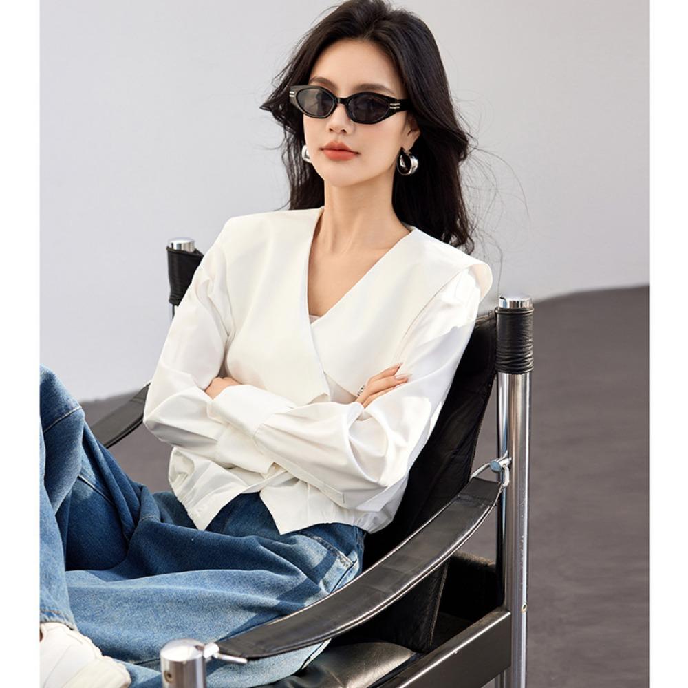 Высококачественная нерегулярная темно-синяя рубашка с воротником — фото 6