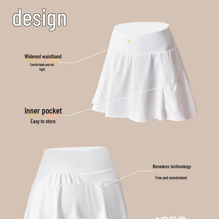 White Sports Mini Skirt: Two-Piece Style, Anti-Exposure - Perfect for Badminton, Tennis, Running & Fitness. Women's Half Skirt for Summer.