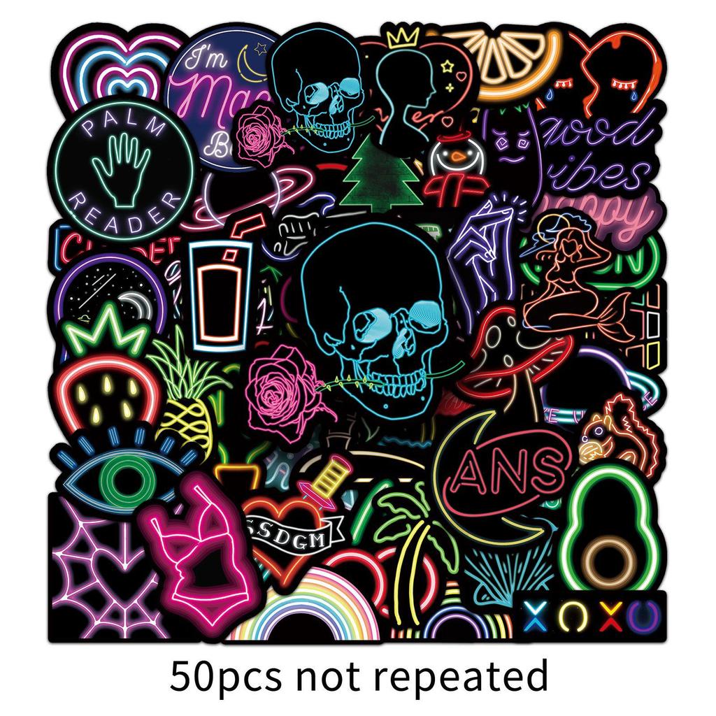 50 Neon Graffiti Personality Stickers for Laptops, Suitcases, Skateboards, and Cars