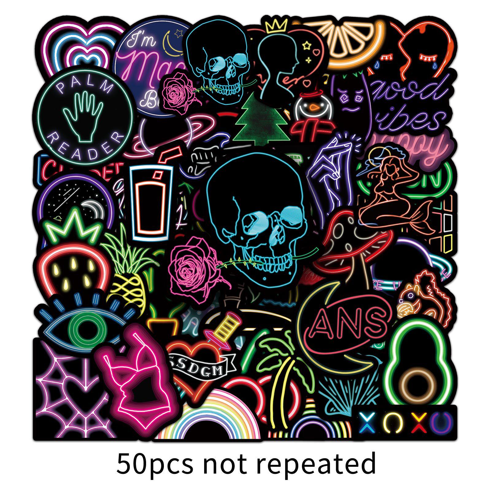 50 Neon Graffiti Personality Stickers for Laptops, Suitcases, Skateboards, and Cars