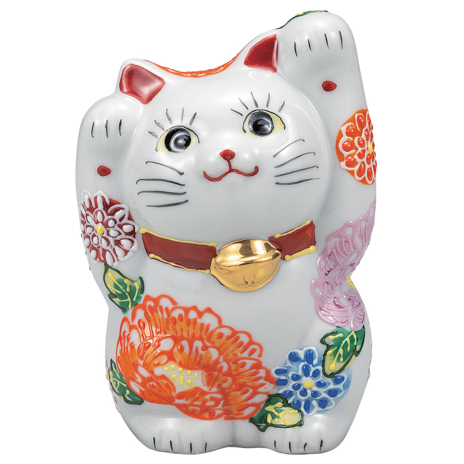 

Kutani Ware 12cm Size Flower Brings Good Fortune and Maneki-neko Figurine, Tall, 4, Design, Wealth, K9-1535 белый