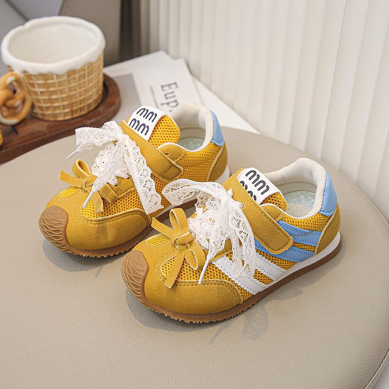 2025 Autumn New Children's Casual Shoes Korean Version Bow Lace Strap Single Mesh Breathable Girls Forrest Gump Shoes