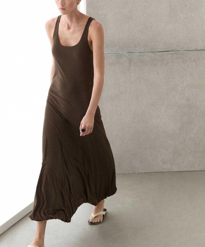 Masimodutti Puff Detail Midi Dress