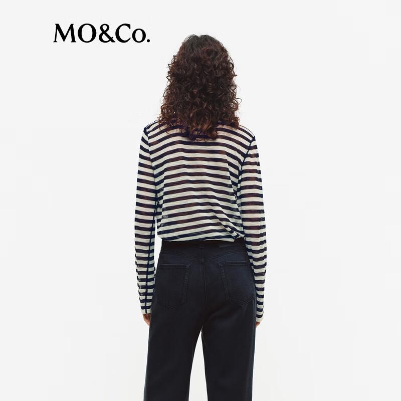 MO&Co. Striped Semi-High Collar Long Sleeve Sweater