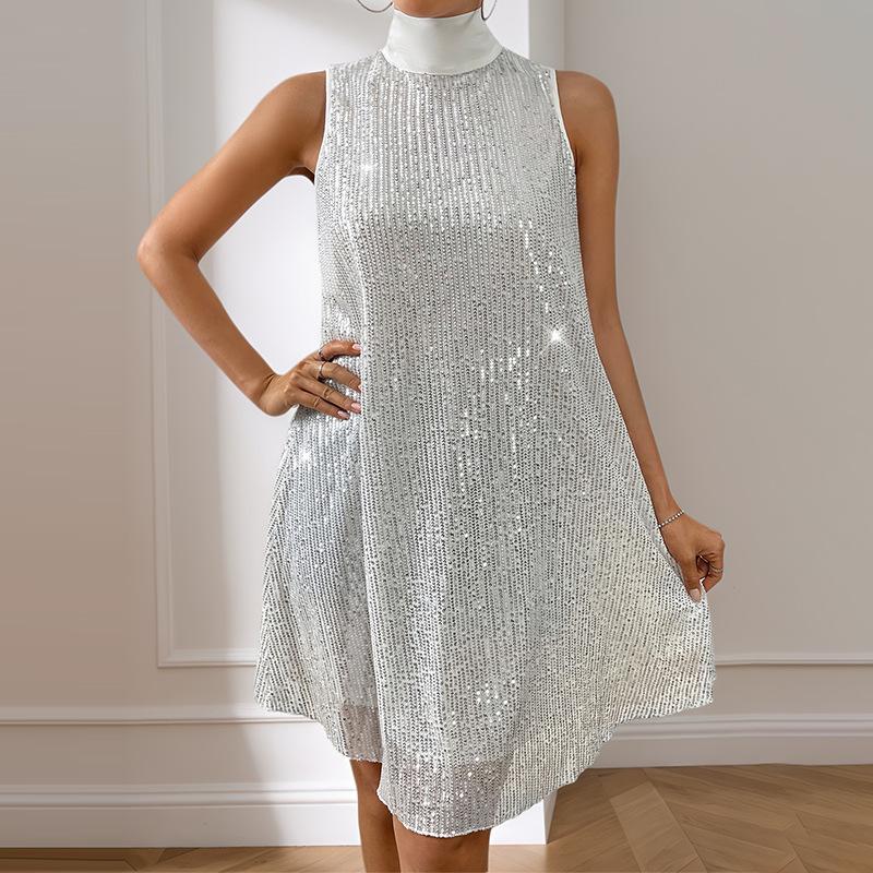 European and American fairy style, thin and slim, shiny sequins, fashionable temperament, festive atmosphere, party elegant dress