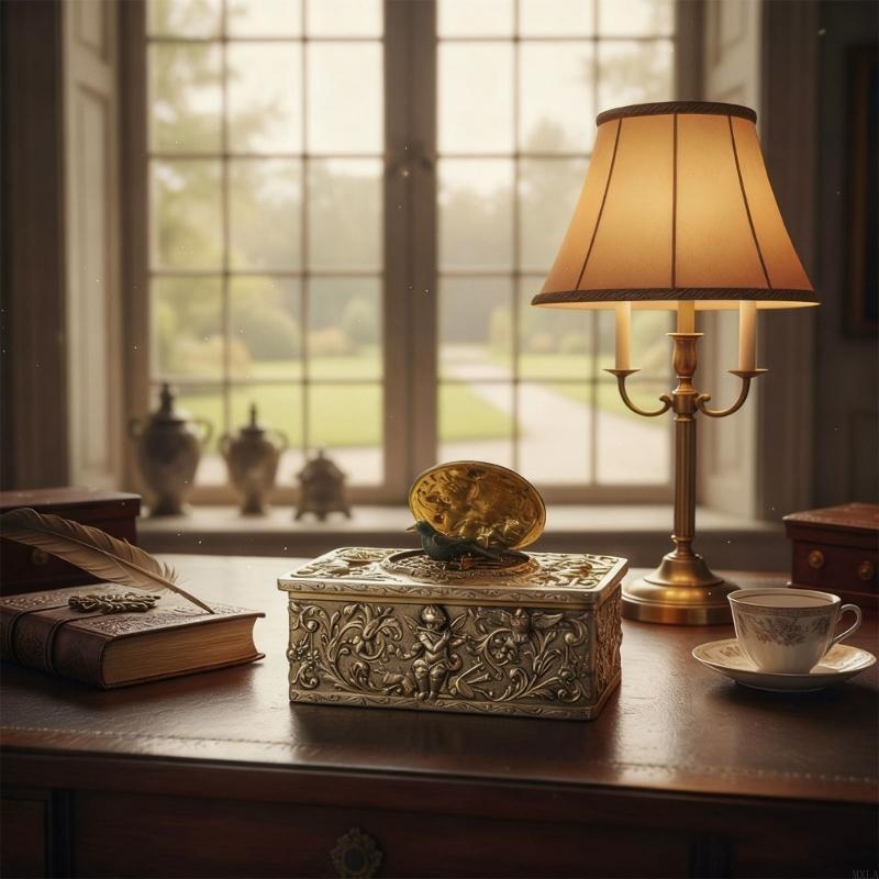 MXLA Collectible Mechanical Singing Bird Music Box Embossed Motifs Antique Home Decor